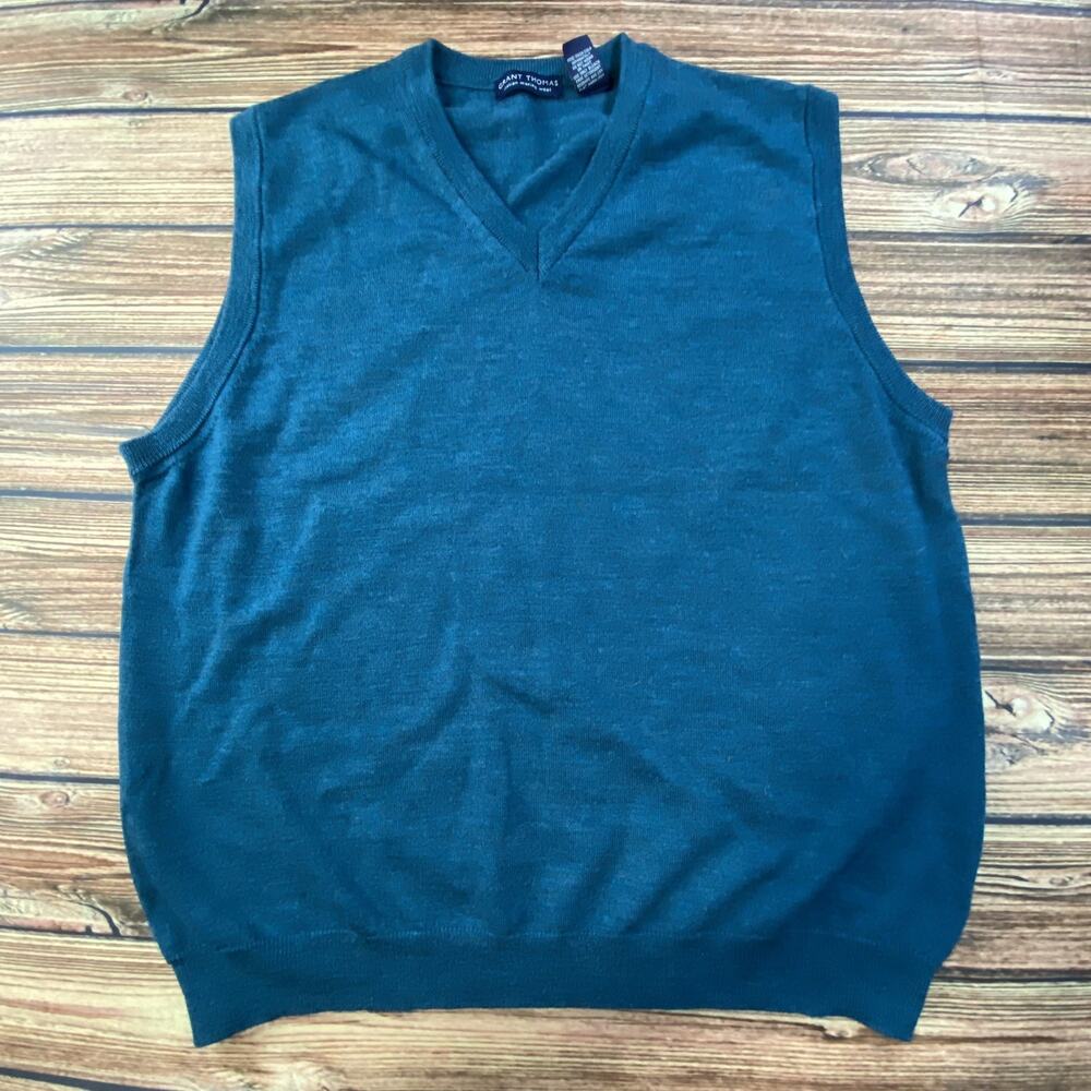 Vtg Grant Thomas Sweater Vest Men’s XL Blue Italian Merino Wool V-Neck Italy
